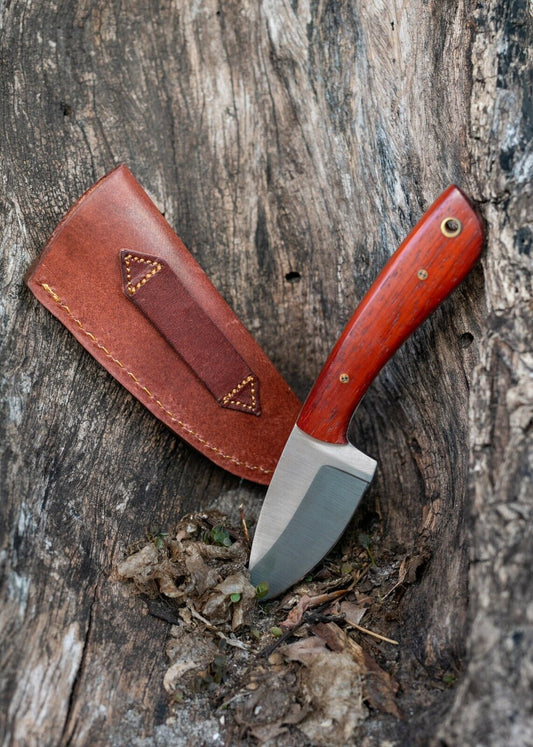 7" Skinner Knife – 3" Stainless Steel Blade with Red Mahogany Handle & Leather Sheath