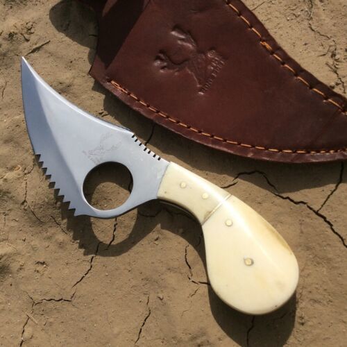 7″ Stainless Steel Skinner Hunting Knife – Bone Handle, Sharp Blade & Leather Sheath