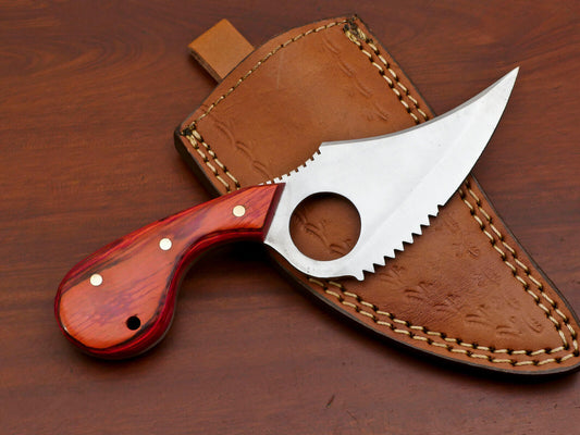 7" Stainless Steel Skinner Knife Full Tang Pakka Wood Handle with Leather Sheath