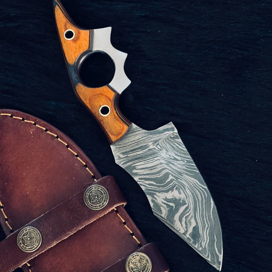 7" Twist Damascus Steel Bowie Knife – Camel Bone & Wood Handle