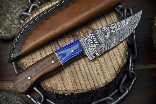 8.0" Forged Skinner Knife Twist Damascus Walnut Wood Wooden Bolster Gift