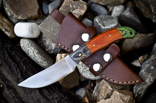 8.0" Hand Crafted Skinner Knife 440C Stainless Steel Hardwood Handle with Leather Sheath