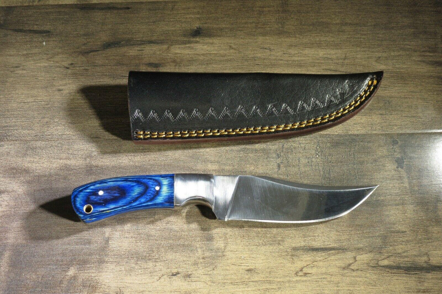 8.0"  Hand Forged Skinner Knife 440C Stainless Steel Hardwood Handle Brass Guard with Leather Sheath