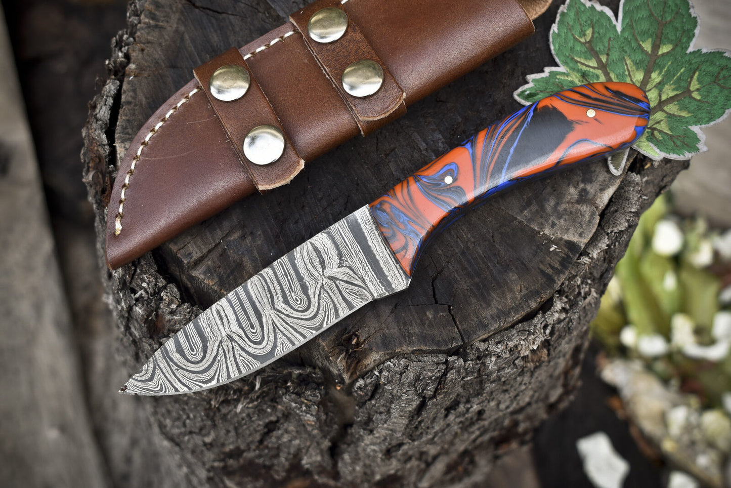 8.0" Hand Forged Twist Damascus Skinner Knife Micarta Handle Bushcraft Outdoor EDC