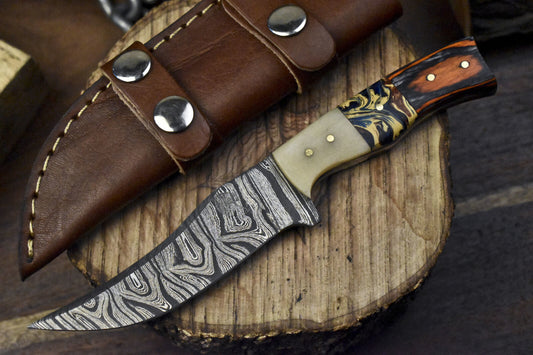 8.0" Twist Damascus Skinner Knife Mixed Handle Custom Forged Blade Hunting EDC