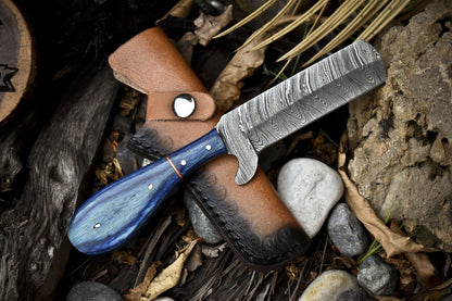 8.0 in Custom Hunting Skinner Knife Twist Damascus Hard Wood EDC