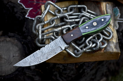 8.0 in Custom Skinner Knife Twist Damascus Hard Wood Wooden Bolster Sports Outdoor