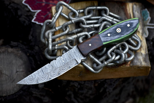 8.0 in Custom Skinner Knife Twist Damascus Hard Wood Wooden Bolster Sports Outdoor