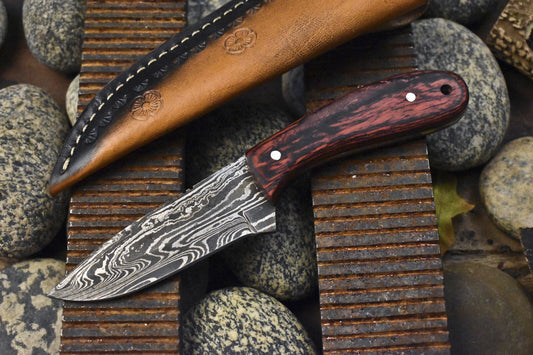 8.0 in Forged Skinner Knife Fire Damascus Hard Wood Handle Unique Gift

