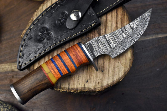 8.0 in Twist Damascus Skinner Knife Mixed Material Handle Survival Hunting