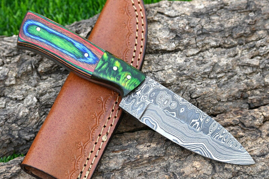 8.25" Custom Handmade Damascus Steel Skinner Knife | Wood Handle | Heritage Forge Hunting & Survival Knife