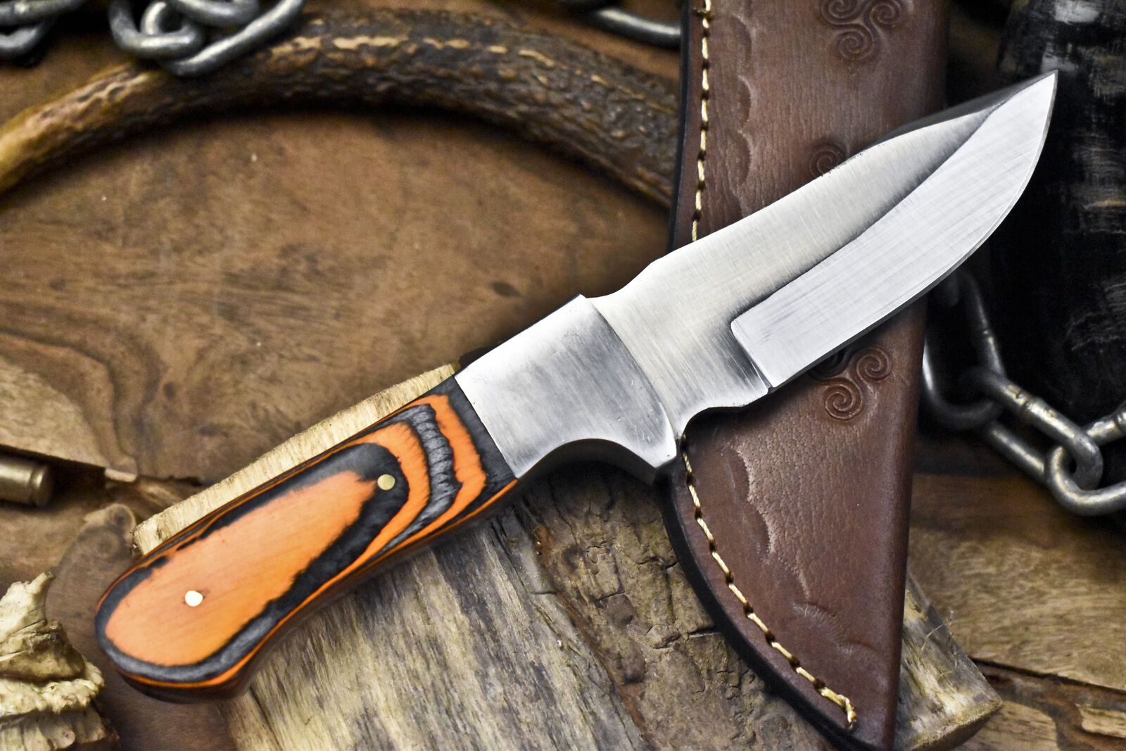 8.5" Forged Skinner Knife | ATS-34 Steel Blade | Hard Wood Handle with Steel Bolster