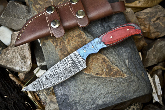 8.5" Forged Twist Damascus Skinner Knife with Hard Wood Handle & Micarta Bolster – Rare Gift Edition

