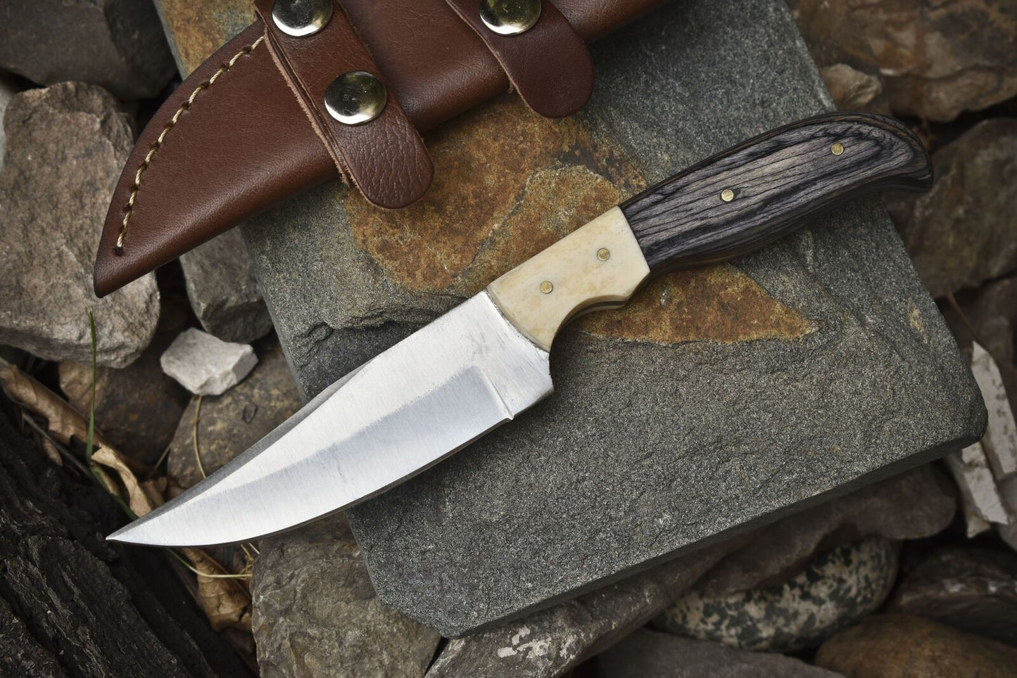 8.5" Hand-Forged Skinner Knife | AUS-8 Steel Blade | Hardwood Handle | Camping & Hunting