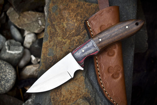 8.5" Hand Forged Skinner Knife 440C Stainless Steel Walnut Handle with Leather Sheath