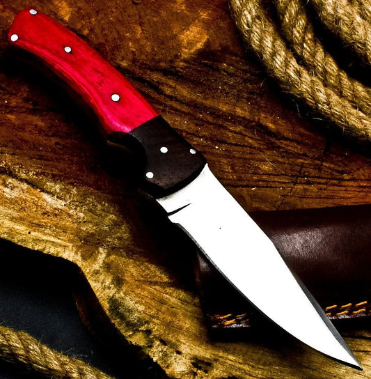 8.5" Handmade D2 Steel Small Hunting Skinner Knife Hardwood Handle with Leather Sheath