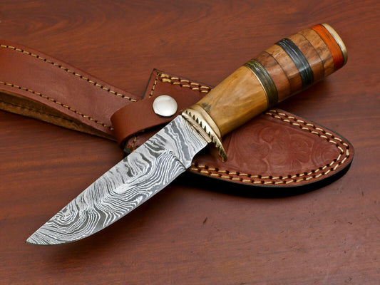 8.5" Handmade Damascus Blade Hunting & Camping Knife – Brass Guard