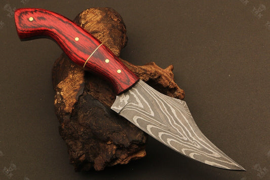 8.5" Handmade Damascus Bowie Knife Damascus Steel Knife with Natural Wood Handle