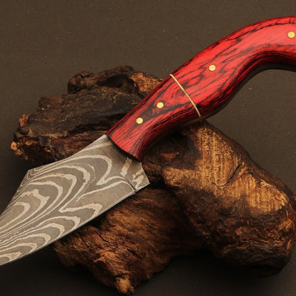 8.5" Handmade Ladder Damascus Steel Drop Point Bowie Knife – Natural Wood Handle