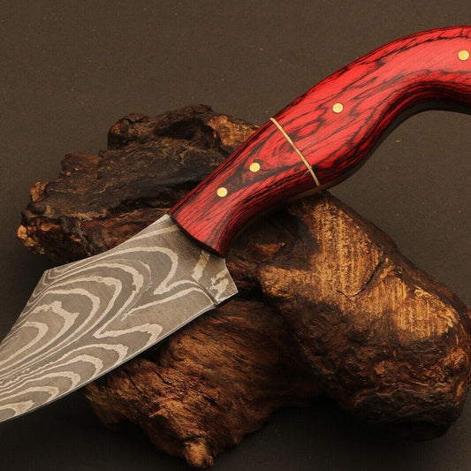 8.5" Handmade Ladder Damascus Steel Drop Point Bowie Knife – Natural Wood Handle