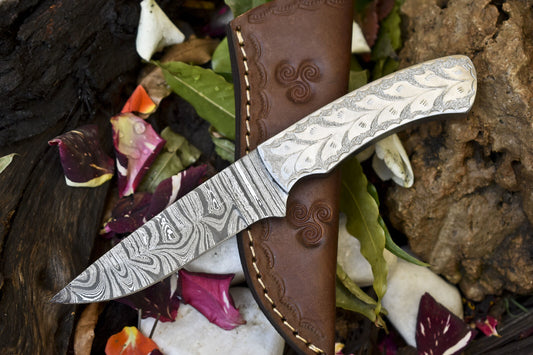 8.5" Handmade Skinner Knife ATS-34 Steel Blade Damascus Handle Everyday Carry