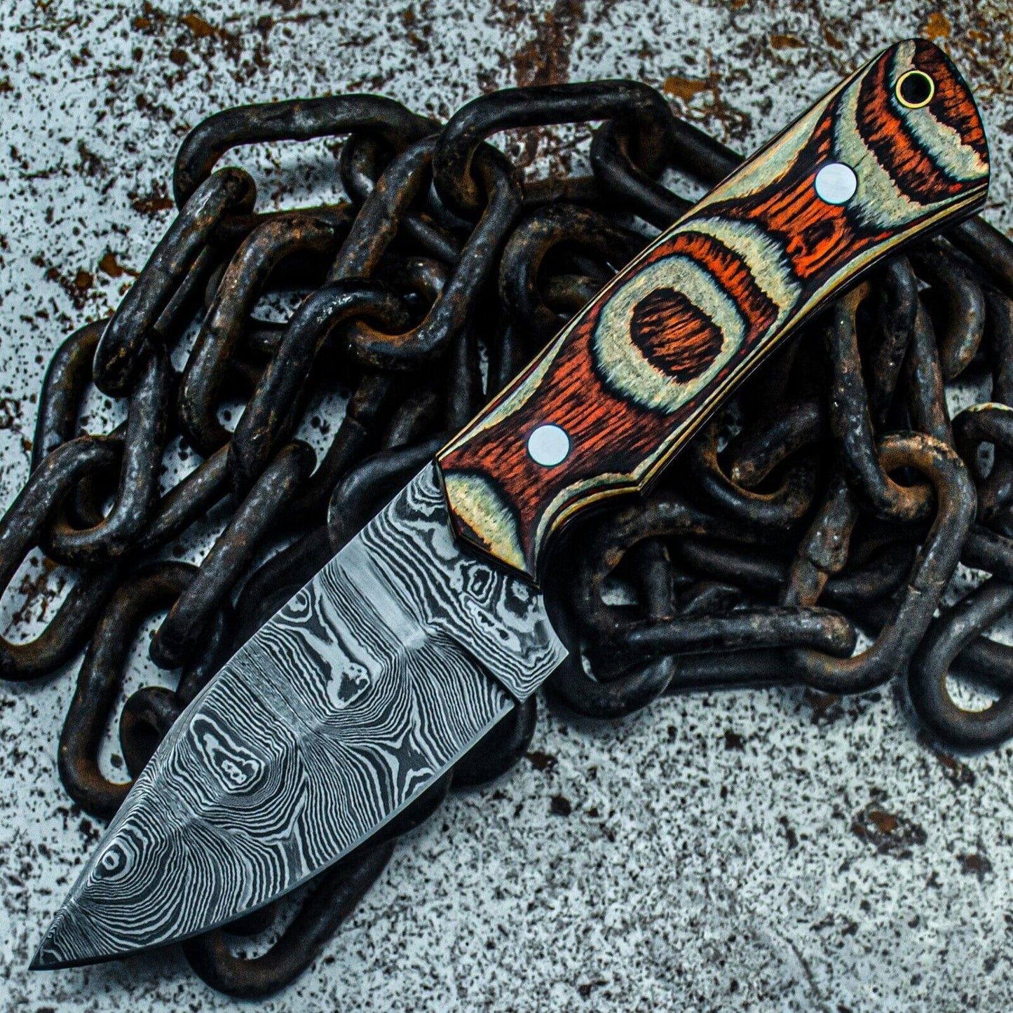 8.5 Inch Custom Damascus Bowie Tactical Knife with Wooden Handle