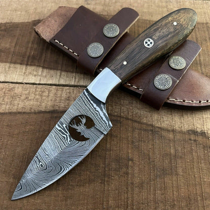 8.5 Inch Hand Forged Damascus Bowie Knife with Wood Handle