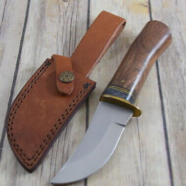 8.5" Skinner Hunting Knife – Stainless Steel Blade with Padauk Wood Handle & Leather Sheath