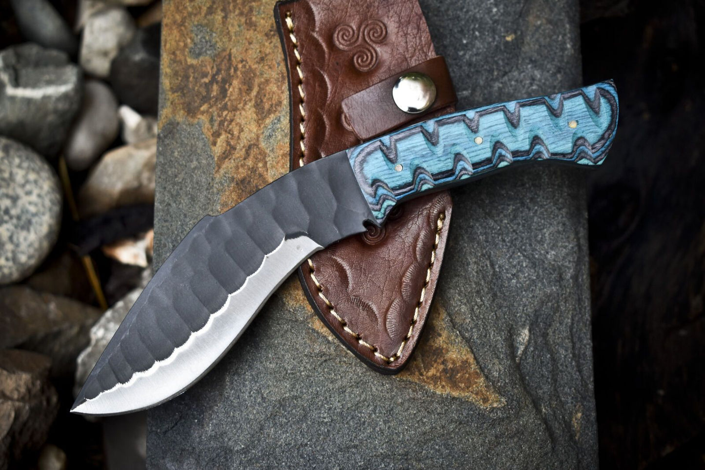 8.5" Skinner Knife AUS-8 Steel Hard Wood Handle Razor Sharp EDC with Sheath