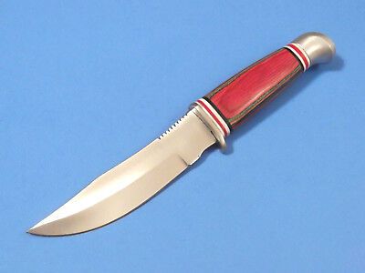 8.5″ Small Tiger Skinner Knife – Stainless Steel Blade with Multi-Color Wood Handle & Leather Sheath