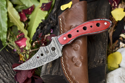 8.5" Twist Damascus Skinner Knife with Hardwood Handle | Handmade Hunting Gift Knife
