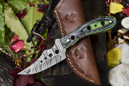 8.5" Twist Damascus Skinner Knife with Hardwood Handle for Hiking and Hunting