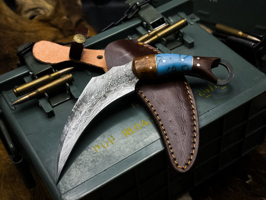 8" Best Karambit Handmade Damascus Karambit Knife with Wood Handle and Sheath