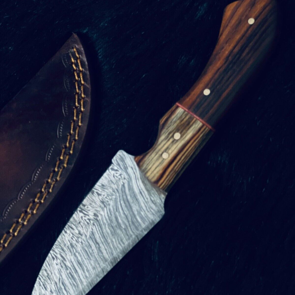 8" Camel Bone & Wood Handle Damascus Skinner Knife – Handmade Hunting Blade