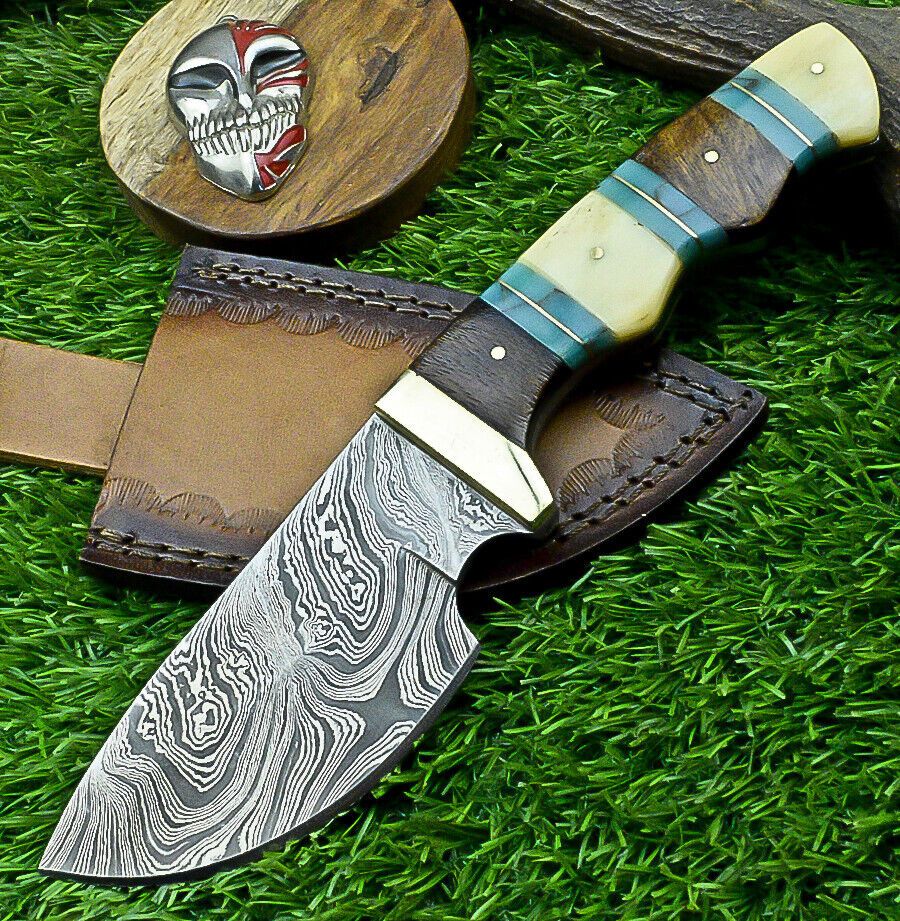 8" Custom Damascus Bowie Knife with Resin & Wood Handle