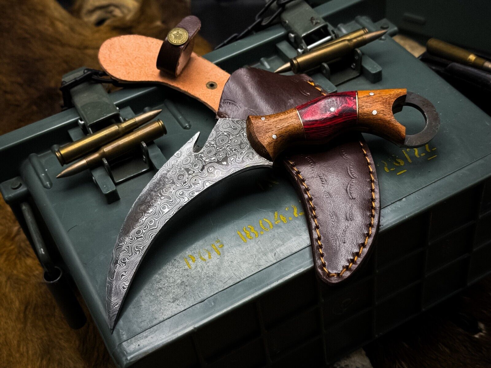 8" Custom Damascus Karambit Knife Best Damascus Steel Karambit with Wood Handle