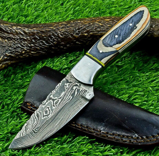 8" Custom Damascus Steel Bowie Knife – Hardwood Handle & Filework Spine
