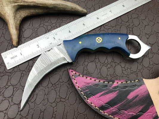 8" Custom Handmade Best Damascus Karambit Damascus Steel Karambit Knife with Resin Handle