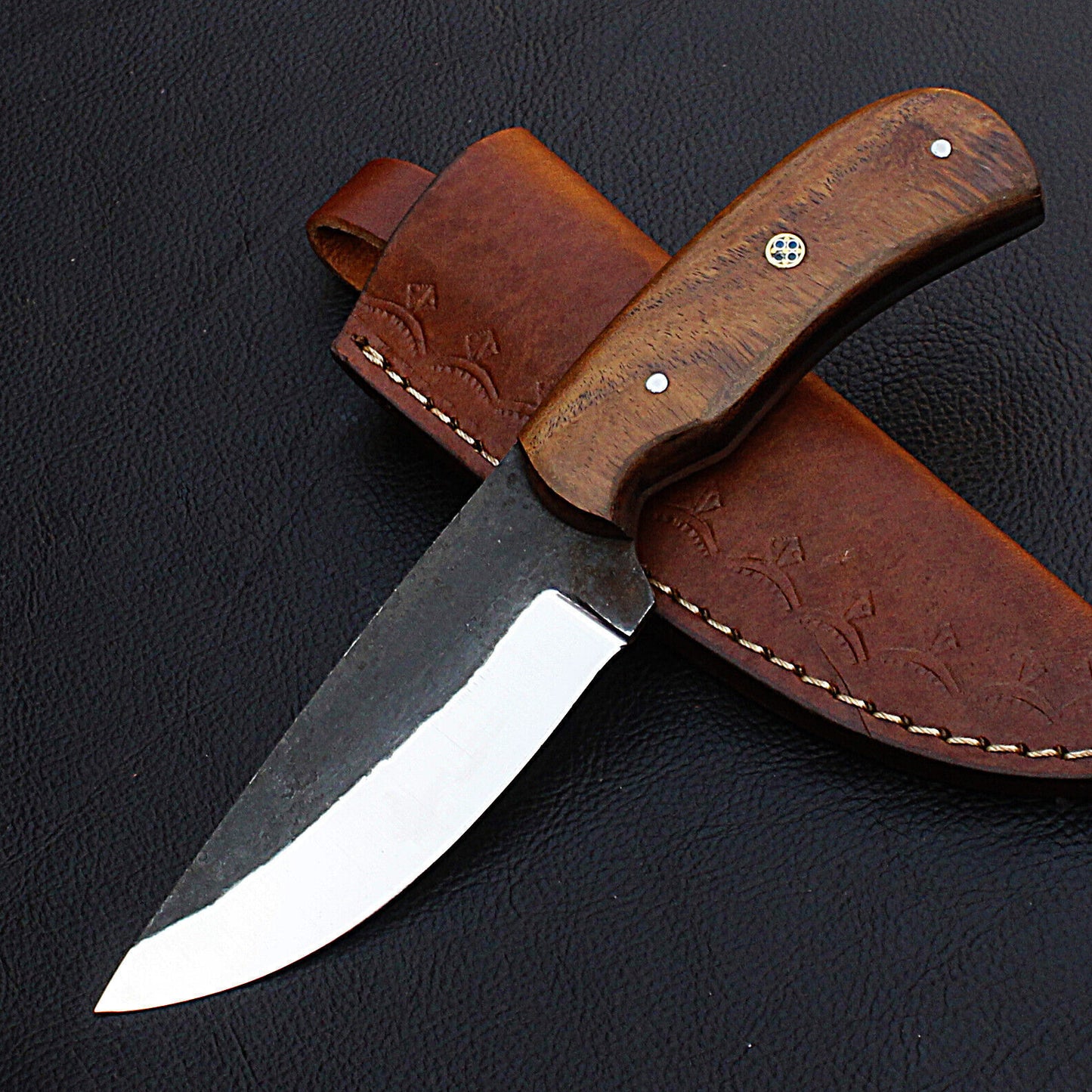 8" Custom Handmade Full Tang D2 Steel Skinner Knife | Hunting & EDC + Leather Sheath