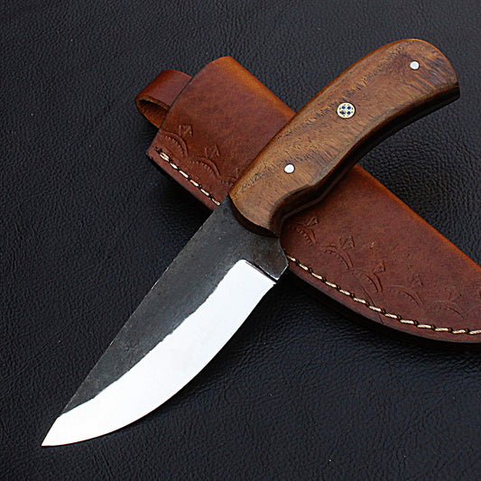 8" Custom Handmade Full Tang D2 Steel Skinner Knife | Hunting & EDC + Leather Sheath