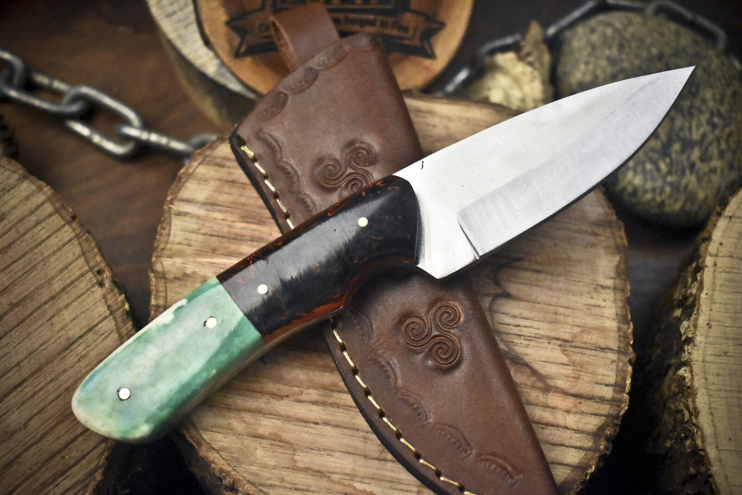 8" Custom Skinner Knife | 440C Steel Blade | Mixed Material Handle | Outdoor & Hunting