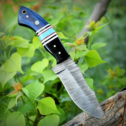 8" Damascus Bowie Knife – Pakkawood & Resin Handle with Leather Sheath
