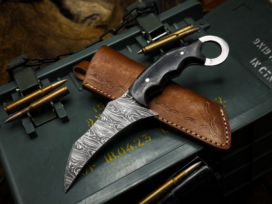 8" Damascus Karambit Knife Best Damascus Steel Karambit with Horn Handle