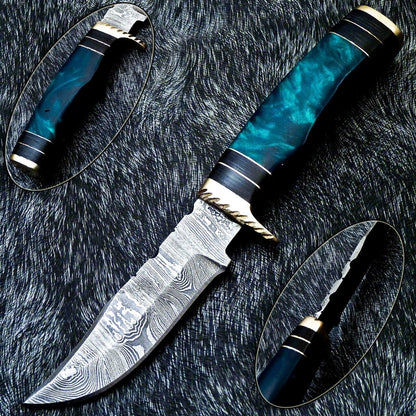 8" Damascus Steel Bowie Knife – Resin Handle