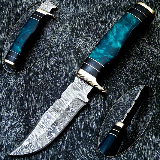8" Damascus Steel Bowie Knife – Resin Handle