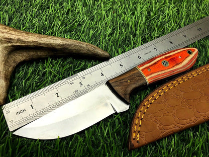8" Forged Stainless Steel Skinner Knife – Hardwood Grip with Handmade Leather Sheath