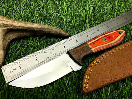 8" Forged Stainless Steel Skinner Knife – Hardwood Grip with Handmade Leather Sheath