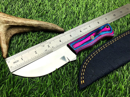 8" Forged Stainless Steel Skinner Knife – Polished Wood Handle & Leather Belt Sheath