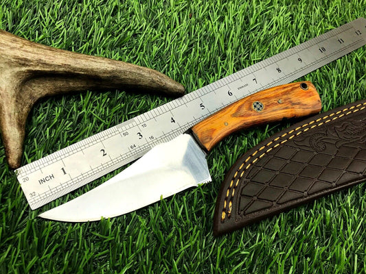 8" Forged Stainless Steel Skinner Knife with 4" Blade & Leather Belt Sheath
