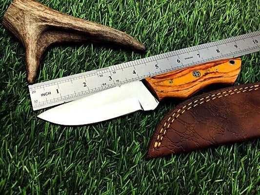 8" Hand-Forged Stainless Steel Skinner Knife – Hunting & Survival Blade with Leather Sheath